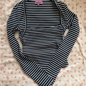 Edikted Navy and White Striped Long Sleeve Top